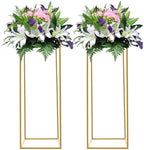 2PCS Wedding Flower Stand Rectangular Flower Rack Gold Display Holder Metal Art Geometric Column for Birthday
