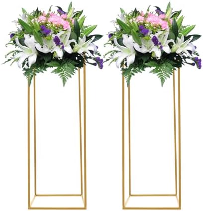 2PCS Wedding Flower Stand Rectangular Flower Rack Gold Display Holder Metal Art Geometric Column for Birthday