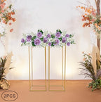 2PCS Wedding Flower Stand Rectangular Flower Rack Gold Display Holder Metal Art Geometric Column for Birthday, alternate view