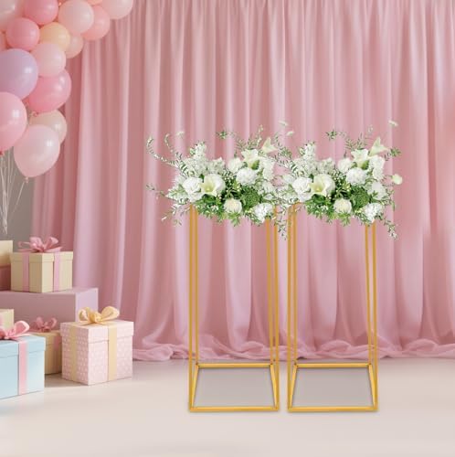 2PCS Wedding Flower Stand Rectangular Flower Rack Gold Display Holder Metal Art Geometric Column for Birthday, alternate view