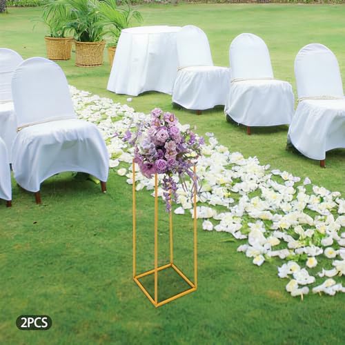 2PCS Wedding Flower Stand Rectangular Flower Rack Gold Display Holder Metal Art Geometric Column for Birthday, alternate view