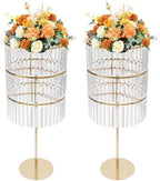 2pcs Wedding Gold Vases Centerpieces, Crystal Vases for Centerpieces, 3 Tier Chandelier Centerpiece Crystal