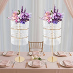 2pcs Wedding Gold Vases Centerpieces, Crystal Vases for Centerpieces, 3 Tier Chandelier Centerpiece Crystal, alternate view 2