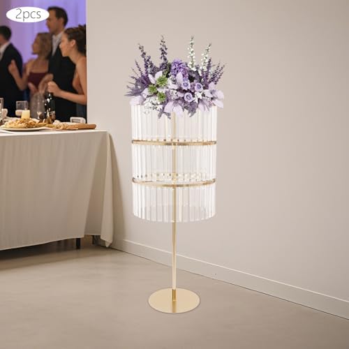 2pcs Wedding Gold Vases Centerpieces, Crystal Vases for Centerpieces, 3 Tier Chandelier Centerpiece Crystal, alternate view 4