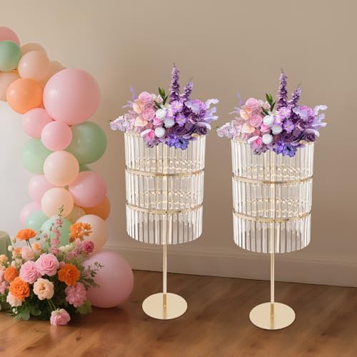 2pcs Wedding Gold Vases Centerpieces, Crystal Vases for Centerpieces, 3 Tier Chandelier Centerpiece Crystal, alternate view 5