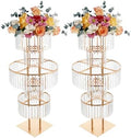 2pcs Wedding Gold Vases Centerpieces, Crystal Vases for Centerpieces, 5 Tier Chandelier Centerpiece Crystal