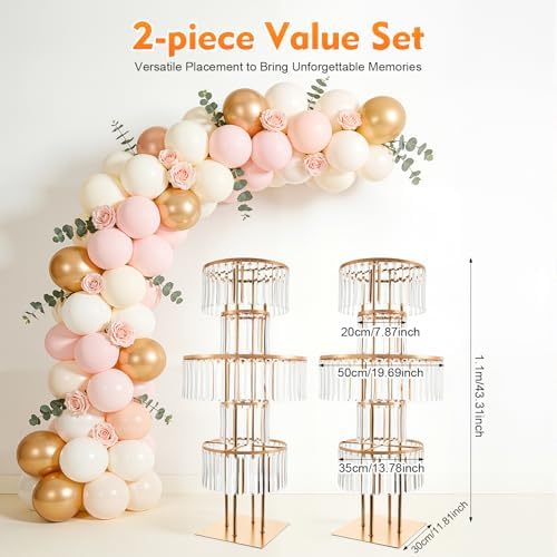 2pcs Wedding Gold Vases Centerpieces, Crystal Vases for Centerpieces, 5 Tier Chandelier Centerpiece Crystal, alternate view 2