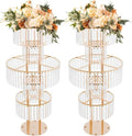 2pcs Wedding Gold Vases Centerpieces, Crystal Vases for Centerpieces, 5 Tier Chandelier Centerpiece Crystal