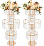 2pcs Wedding Gold Vases Centerpieces, Crystal Vases for Centerpieces, 5 Tier Chandelier Centerpiece Crystal