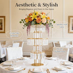 2pcs Wedding Gold Vases Centerpieces, Crystal Vases for Centerpieces, 5 Tier Chandelier Centerpiece Crystal, alternate view 2