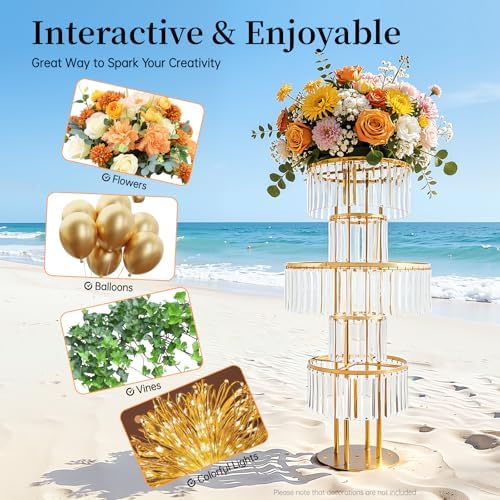 2pcs Wedding Gold Vases Centerpieces, Crystal Vases for Centerpieces, 5 Tier Chandelier Centerpiece Crystal, alternate view 5