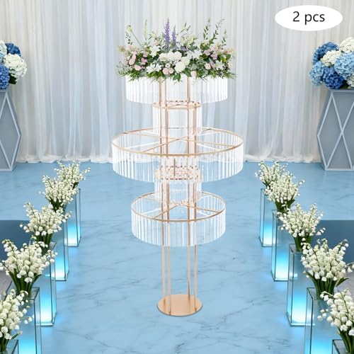 2pcs Wedding Gold Vases Centerpieces Crystal Vases for Centerpieces 5 Tier Table Chandelier Centerpiece 61 in, alternate view