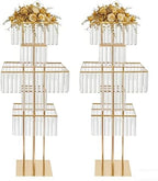 2pcs Wedding Gold Vases Centerpieces Crystal Vases for Centerpieces 5 Tier Table Chandelier Centerpiece 49.2 in