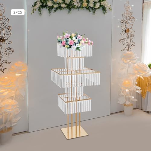 2pcs Wedding Gold Vases Centerpieces Crystal Vases for Centerpieces 5 Tier Table Chandelier Centerpiece 49.2 in, alternate