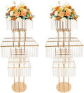 2pcs Wedding Gold Vases Centerpieces Crystal Vases for Centerpieces 5 Tier Table Chandelier Centerpiece 49.2 in