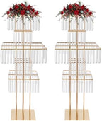 2pcs Wedding Gold Vases Centerpieces, Crystal Vases for Centerpieces, 5 Tier Chandelier Centerpiece Crystal