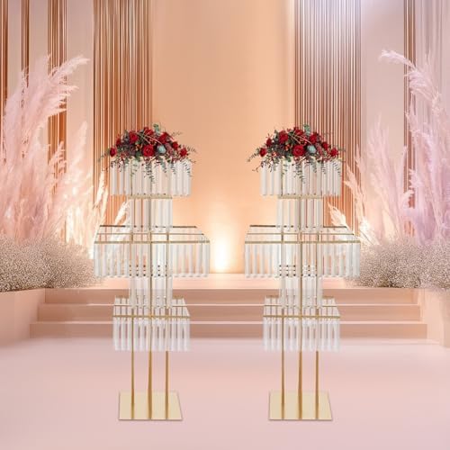 2pcs Wedding Gold Vases Centerpieces, Crystal Vases for Centerpieces, 5 Tier Chandelier Centerpiece Crystal, alternate view 4