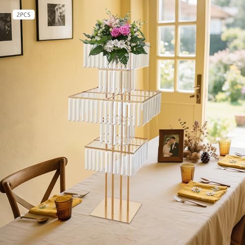 2pcs Wedding Gold Vases Centerpieces, Crystal Vases for Centerpieces, 5 Tier Chandelier Centerpiece Crystal, alternate view 5