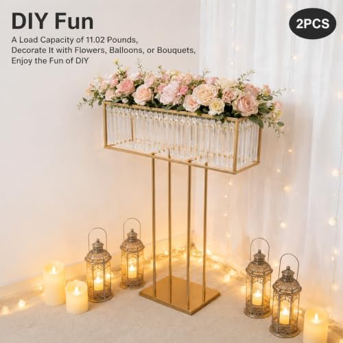 2pcs Wedding Gold Vases Centerpieces, Crystal Vases for Centerpieces, Chandelier Centerpiece Crystal Decoration, alternate