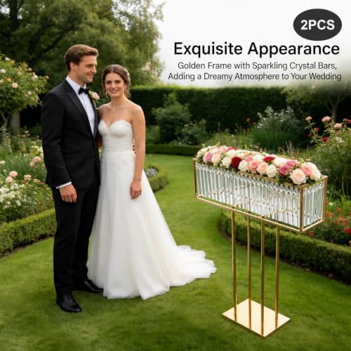 2pcs Wedding Gold Vases Centerpieces, Crystal Vases for Centerpieces, Chandelier Centerpiece Crystal Decoration, alternate