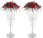 2pcs Wedding Silver Vases Centerpieces, Crystal Vases for Centerpieces, 4 Tier Chandelier Centerpiece Crystal