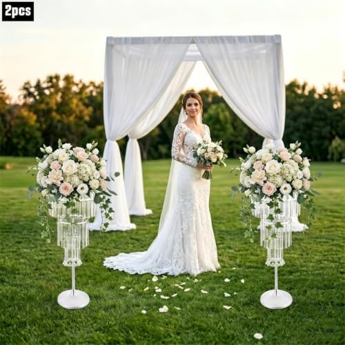 2pcs Wedding Silver Vases Centerpieces, Crystal Vases for Centerpieces, 4 Tier Chandelier Centerpiece Crystal, alternate view