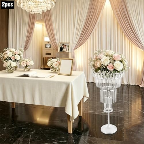 2pcs Wedding Silver Vases Centerpieces, Crystal Vases for Centerpieces, 4 Tier Chandelier Centerpiece Crystal, alternate view