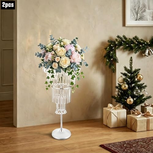 2pcs Wedding Silver Vases Centerpieces, Crystal Vases for Centerpieces, 4 Tier Chandelier Centerpiece Crystal, alternate view