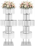 2pcs Wedding Silver Vases Centerpieces, Crystal Vases for Centerpieces, 5 Tier Chandelier Centerpiece Crystal