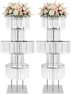 2pcs Wedding Silver Vases Centerpieces, Crystal Vases for Centerpieces, 5 Tier Chandelier Centerpiece Crystal