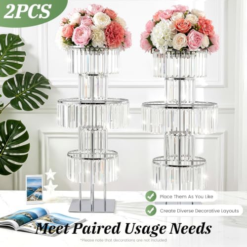 2pcs Wedding Silver Vases Centerpieces, Crystal Vases for Centerpieces, 5 Tier Chandelier Centerpiece Crystal, alternate view