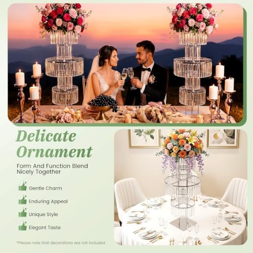 2pcs Wedding Silver Vases Centerpieces, Crystal Vases for Centerpieces, 5 Tier Chandelier Centerpiece Crystal, alternate view