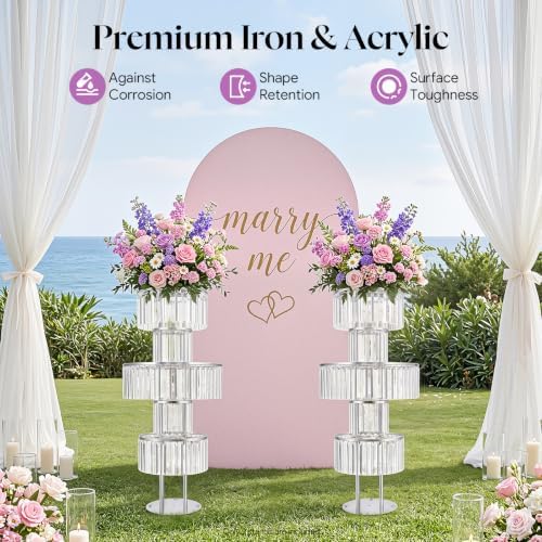 2pcs Wedding Silver Vases Centerpieces, Crystal Vases for Centerpieces, 5 Tier Chandelier Centerpiece Crystal, alternate view