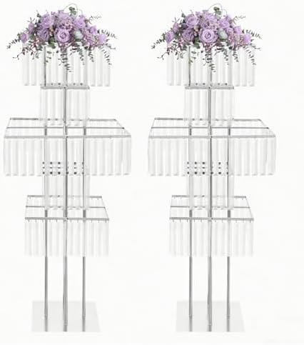2pcs Wedding Silver Vases Centerpieces Crystal Vases for Centerpieces 5 Tier Table Chandelier Centerpiece 49.2in