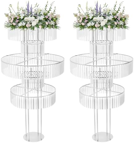 2pcs Wedding Silver Vases Centerpieces Crystal Vases for Centerpieces 5 Tier Table Chandelier Centerpiece 61in