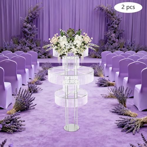 2pcs Wedding Silver Vases Centerpieces Crystal Vases for Centerpieces 5 Tier Table Chandelier Centerpiece 61in, alternate