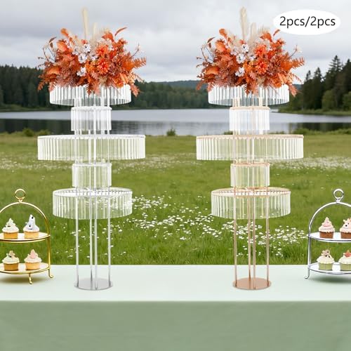 2pcs Wedding Silver Vases Centerpieces Crystal Vases for Centerpieces 5 Tier Table Chandelier Centerpiece 61in, alternate