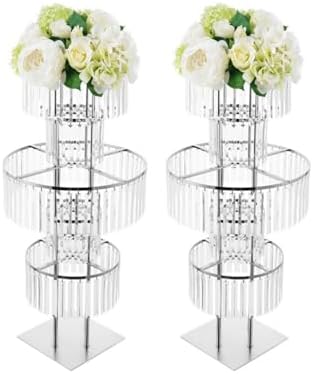 2pcs Wedding Silver Vases Centerpieces Crystal Vases for Centerpieces 5 Tier Table Chandelier Centerpiece 43.3