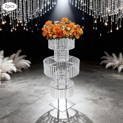 2pcs Wedding Silver Vases Centerpieces Crystal Vases for Centerpieces 5 Tier Table Chandelier Centerpiece 43.3, alternate