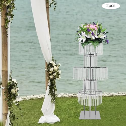 2pcs Wedding Silver Vases Centerpieces Crystal Vases for Centerpieces 5 Tier Table Chandelier Centerpiece 43.3, alternate