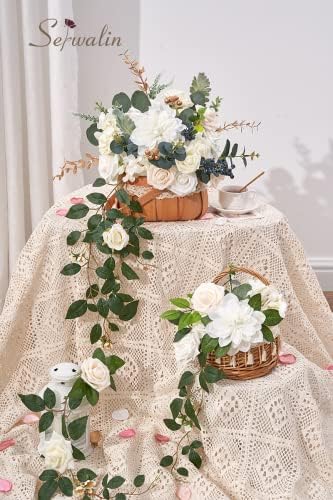 2PCS White Artificial Flowers, Silk Rose Flowers for Wedding Decor in A Secret Garden, alternate view 2