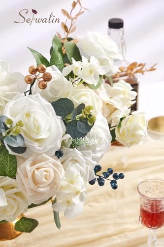 2PCS White Artificial Flowers, Silk Rose Flowers for Wedding Decor in A Secret Garden, alternate view 5
