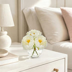 2Pcs White Peonies Artificial Flowers with Glass Vase Small 6.6inch Faux Peonies Look Real Peony Fake Flowers, alternate view