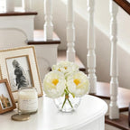2Pcs White Peonies Artificial Flowers with Glass Vase Small 6.6inch Faux Peonies Look Real Peony Fake Flowers, alternate view