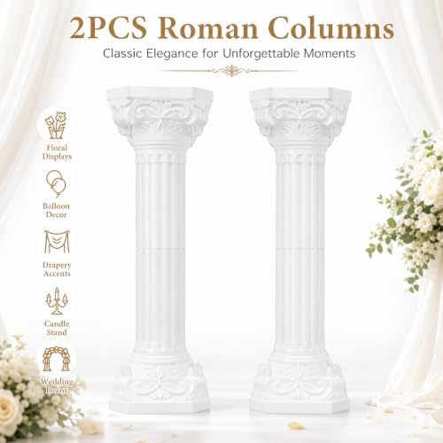 2PCS White Roman Pillar Set, flower stands for wedding, alternate view 3