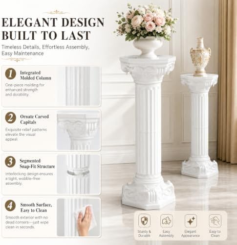 2PCS White Roman Pillar Set, flower stands for wedding, alternate view 5