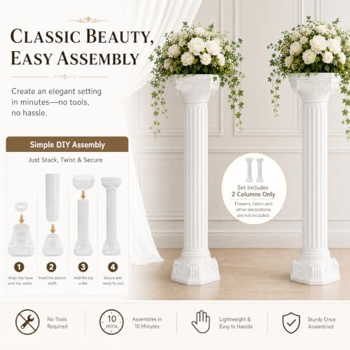 2PCS White Roman Pillar Set, flower stands for wedding, alternate view 6