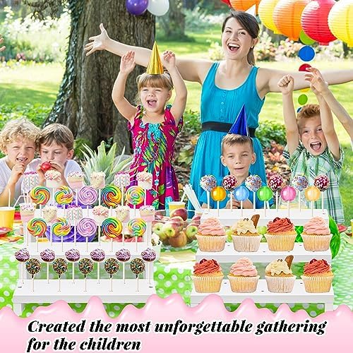 2Pcs Wood Cake Pop Display Stand, White Lollipop Holder 3 Tier with Twist Ties Lollipop Sticks, 33 Holes Sucker, alternate