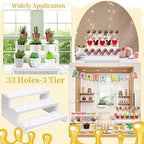 2Pcs Wood Cake Pop Display Stand, White Lollipop Holder 3 Tier with Twist Ties Lollipop Sticks, 33 Holes Sucker, alternate