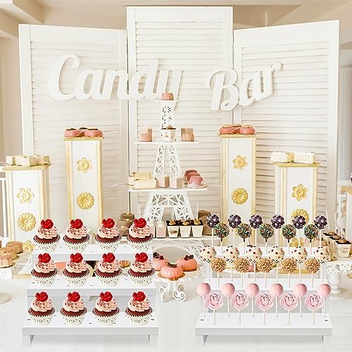 2Pcs Wood Cake Pop Display Stand, White Lollipop Holder 3 Tier with Twist Ties Lollipop Sticks, 33 Holes Sucker, alternate
